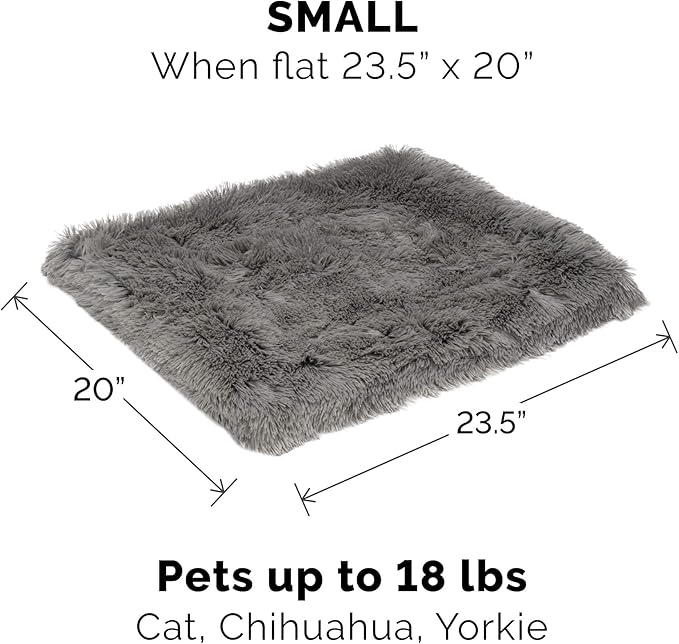 Self-Heating Cat Bed for Indoor Cats, 4-in-1 Washable - Long Faux Fur Convertible Throw - Gray, Small