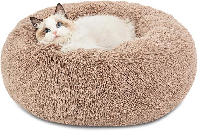 20 - Inch Round Plush Cat Bed, Deep - Sleep Pet Nest, Soft & Cozy Cat Sleeping Mat