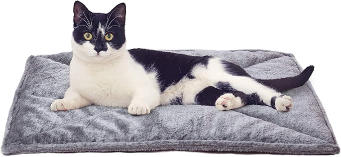Self-Heating Cat Bed for Indoor Cats and Small Dogs, Washable and Reflective - Quilted Faux Fur Reflective Mattress - Gray, Small