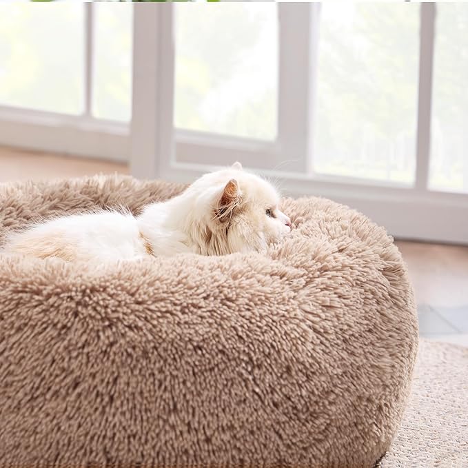 20 - Inch Round Plush Cat Bed, Deep - Sleep Pet Nest, Soft & Cozy Cat Sleeping Mat