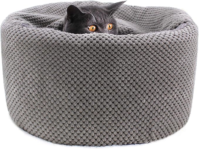 Large Cat Den Bed - Soft, Enclosed, Washable, Indoor/Outdoor Cats and Kittens, Non-Slip Bottom, Soothing, Covered (Gray, 16.5 x 16.5 x 7.48 inches)