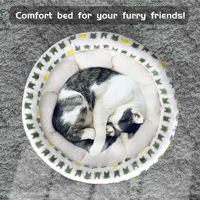 Super Soft Small Dog & Cat Bed, Anti-Anxiety Puppy Cuddler, Cozy Round Fluffy Plush Pet Bed, Machine Washable Faux Fur Donut Cuddler
