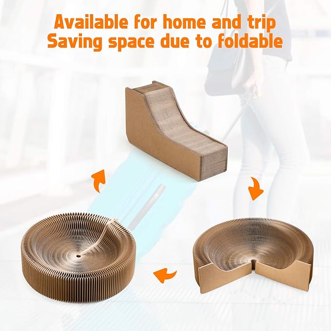 Collapsible Cat Scratcher Lounge Bed, Cardboard Cat Bed, Corrugated Pet Scratcher Pad, Round Shape Cat Scratching Bed Nest for Indoor Big Large Kitty Kitten Cats