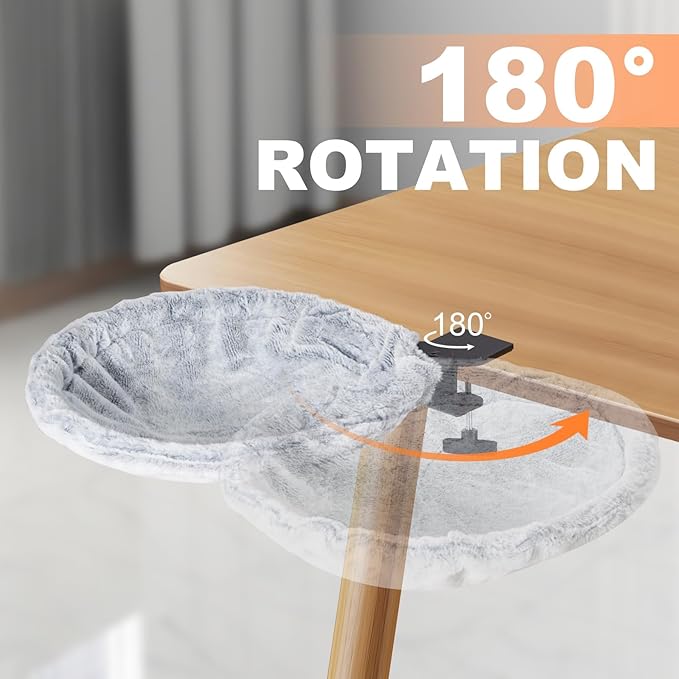 Cat Desk Bed - 180° Rotating Soft and Comfortable Rabbit Fur Bed, Modern Indoor Cat Furniture for Office Desks and Game Tables, Island Table - 50 lbs (Light Gray)