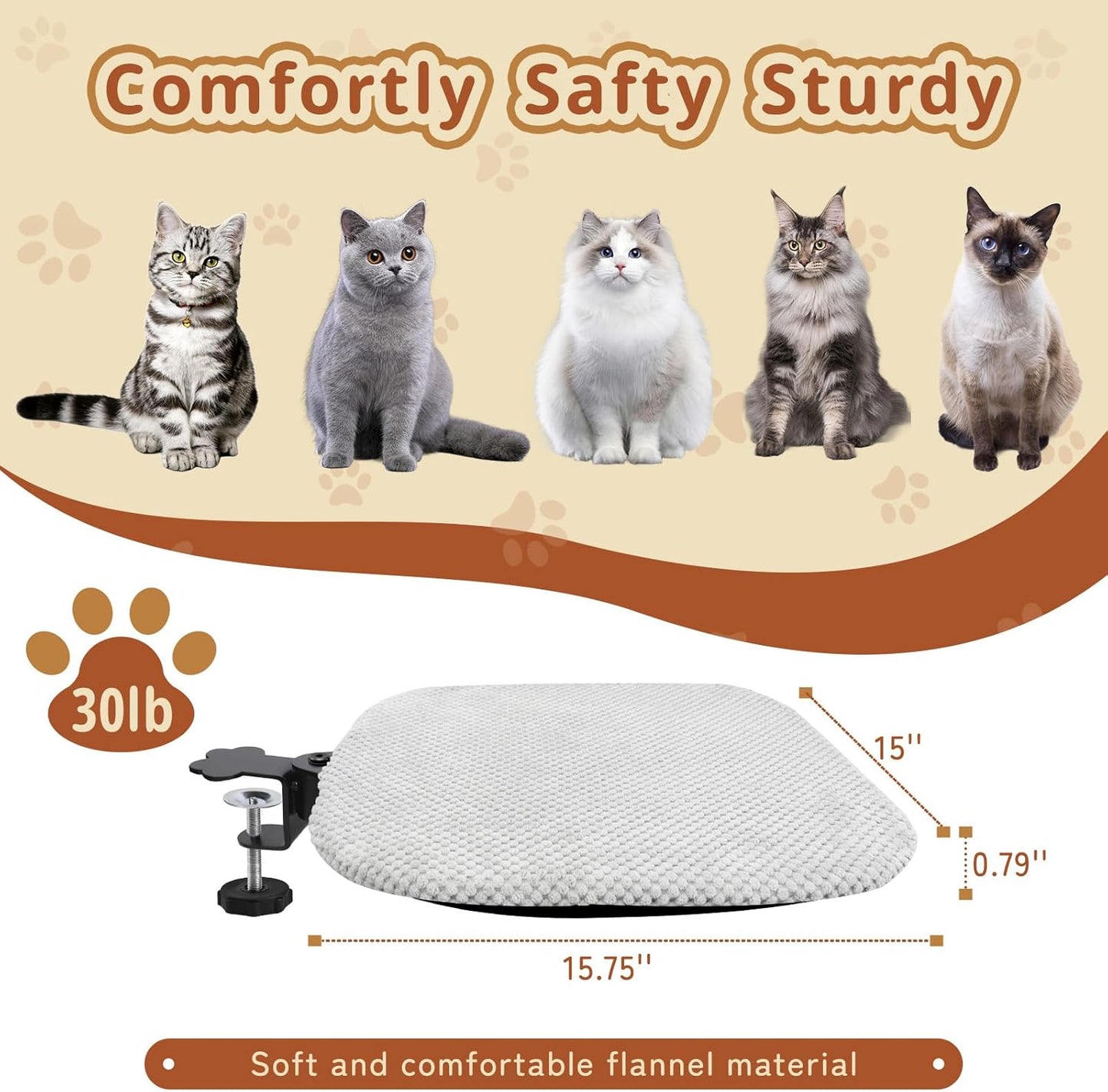 Durable cat bed table - metal frame and flannel fabric soft cover, sturdy and comfortable for indoor pets, spacious cat bed suitable for office desks and game island tables, removable and washable, load capacity 30 pounds