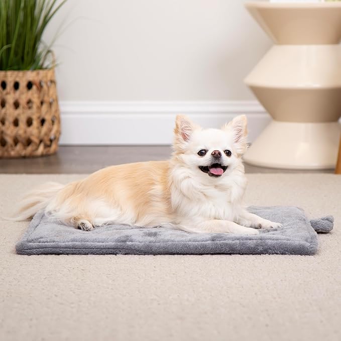 Self-Heating Cat Bed for Indoor Cats and Small Dogs, Washable and Reflective - Quilted Faux Fur Reflective Mattress - Gray, Small
