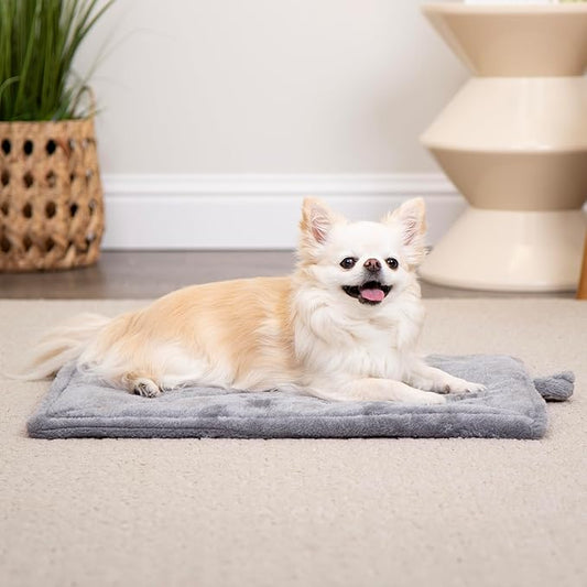 Self-Heating Cat Bed for Indoor Cats and Small Dogs, Washable and Reflective - Quilted Faux Fur Reflective Mattress - Gray, Small