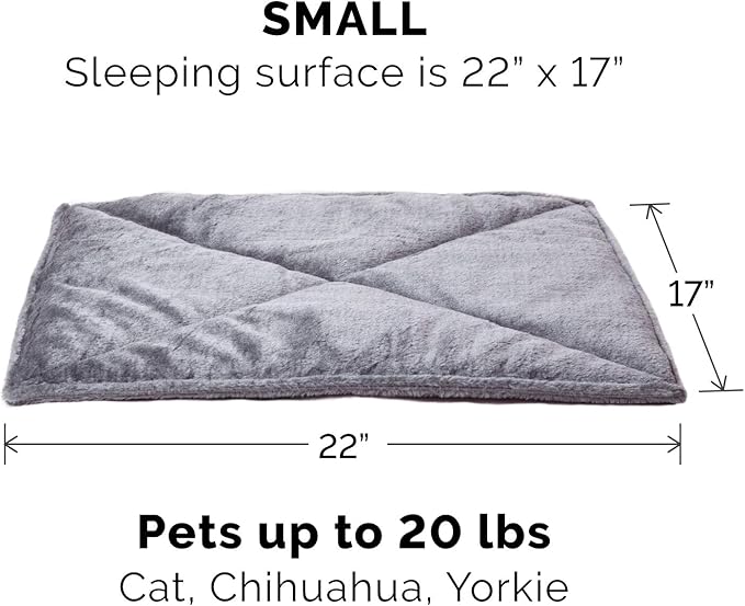 Self-Heating Cat Bed for Indoor Cats and Small Dogs, Washable and Reflective - Quilted Faux Fur Reflective Mattress - Gray, Small