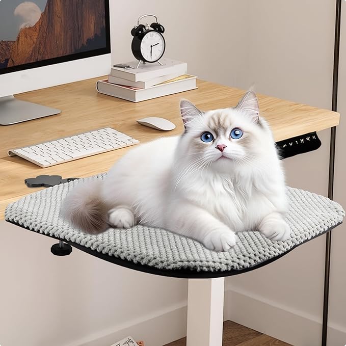 Durable cat bed table - metal frame and flannel fabric soft cover, sturdy and comfortable for indoor pets, spacious cat bed suitable for office desks and game island tables, removable and washable, load capacity 30 pounds