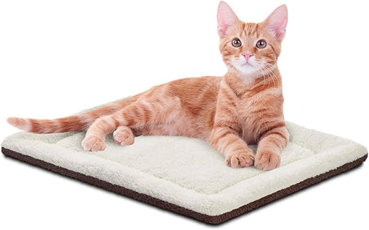 Self-Heating Cat Mattress, Outdoor Cat House Self-Heating Pad, Indoor Pet Bed and Furniture Heating Pad, Reversible Blanket, Washable - Small 21 X 17 Inches Oatmeal/Chocolate