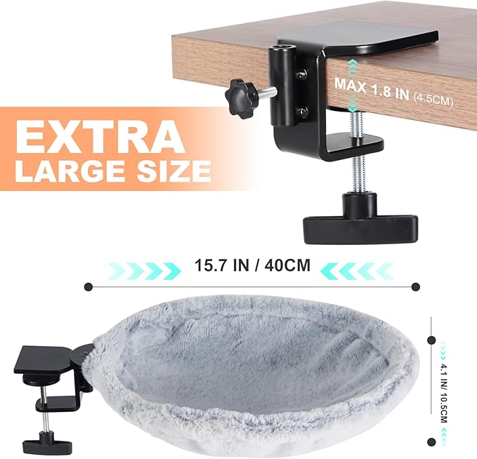 Cat Desk Bed - 180° Rotating Soft and Comfortable Rabbit Fur Bed, Modern Indoor Cat Furniture for Office Desks and Game Tables, Island Table - 50 lbs (Light Gray)