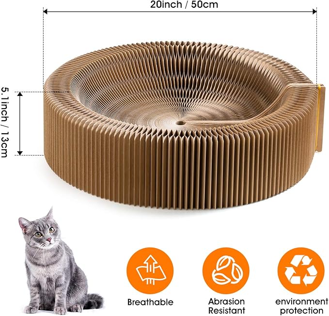 Collapsible Cat Scratcher Lounge Bed, Cardboard Cat Bed, Corrugated Pet Scratcher Pad, Round Shape Cat Scratching Bed Nest for Indoor Big Large Kitty Kitten Cats