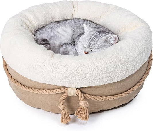 Cat Bed and Small Dog Bed with Support Walls, Thick Bottom, Comfortable Donut Shape, Soft and Durable Fabric, 20x20x10 Cat Bed for Indoor Cats