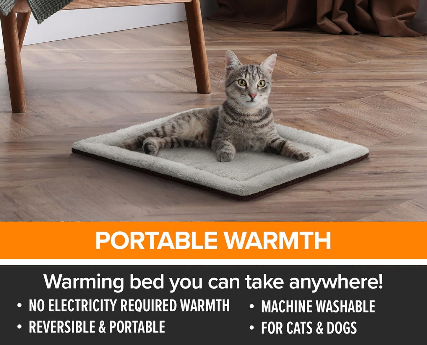 Self-Heating Cat Mattress, Outdoor Cat House Self-Heating Pad, Indoor Pet Bed and Furniture Heating Pad, Reversible Blanket, Washable - Small 21 X 17 Inches Oatmeal/Chocolate