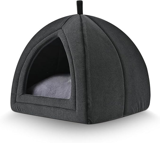 2-in-1 Foldable Cat House for Indoor Cats with Washable Cushion and Non-Slip Base, 15 x 15 Inches, Small