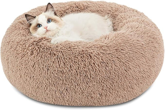 20 - Inch Round Plush Cat Bed, Deep - Sleep Pet Nest, Soft &amp; Cozy Cat Sleeping Mat