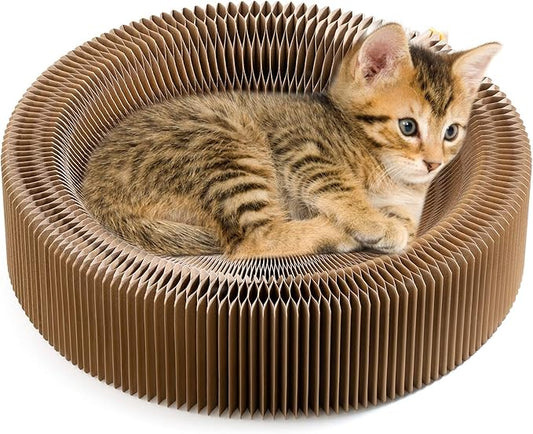 Collapsible Cat Scratcher Lounge Bed, Cardboard Cat Bed, Corrugated Pet Scratcher Pad, Round Shape Cat Scratching Bed Nest for Indoor Big Large Kitty Kitten Cats