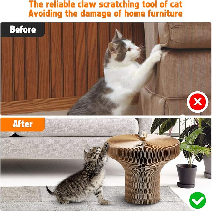 Collapsible Cat Scratcher Lounge Bed, Cardboard Cat Bed, Corrugated Pet Scratcher Pad, Round Shape Cat Scratching Bed Nest for Indoor Big Large Kitty Kitten Cats