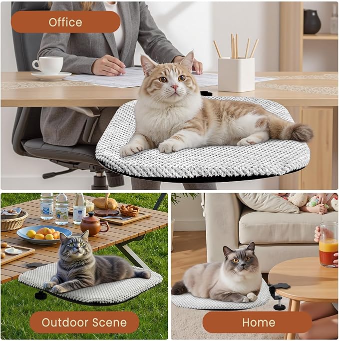 Durable cat bed table - metal frame and flannel fabric soft cover, sturdy and comfortable for indoor pets, spacious cat bed suitable for office desks and game island tables, removable and washable, load capacity 30 pounds
