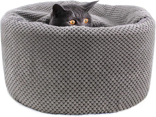 Large Cat Den Bed - Soft, Enclosed, Washable, Indoor/Outdoor Cats and Kittens, Non-Slip Bottom, Soothing, Covered (Gray, 16.5 x 16.5 x 7.48 inches)